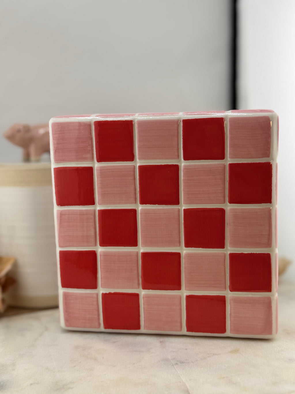 Hazel Mazel Checkered Stoneware Trivet