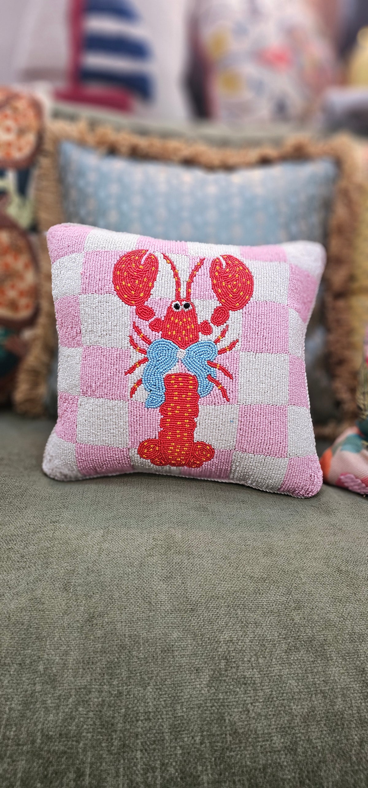 SAC Checkered Lobster Beaded Pillow