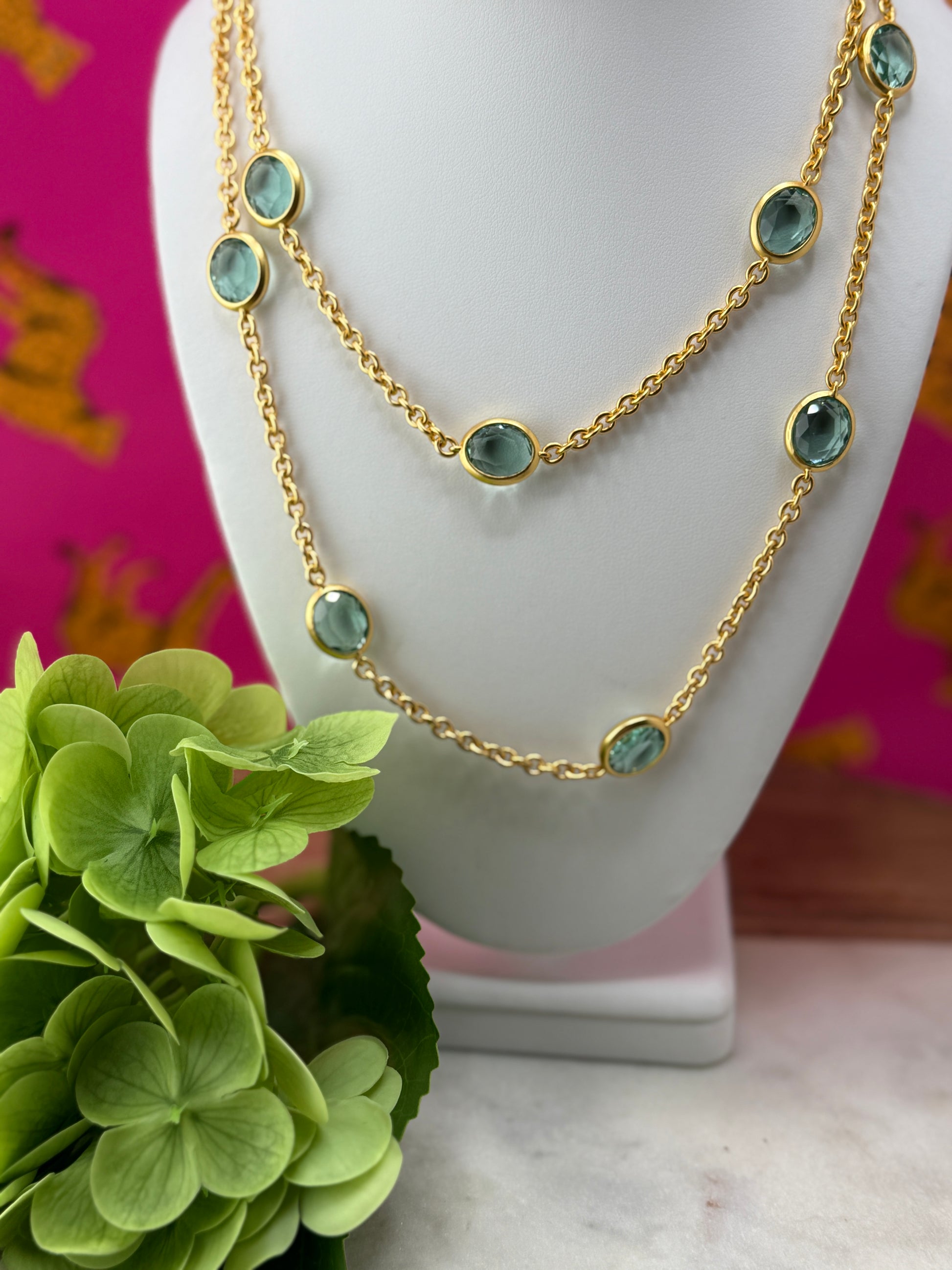 JV Laguna Stone Station Necklace - Gold Aquamarine