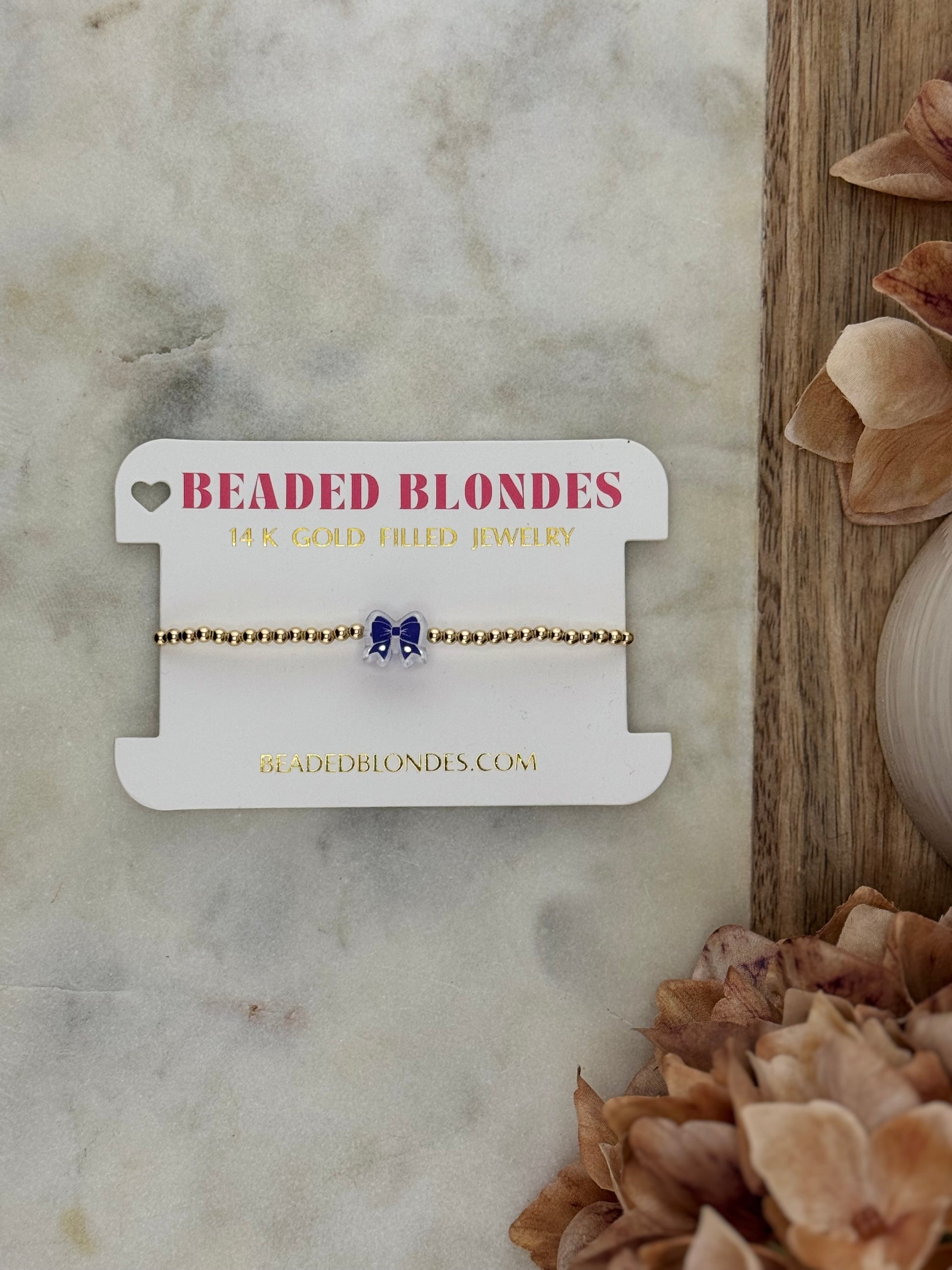 Beaded Blondes- Royal Blue Bow Charm Bracelet