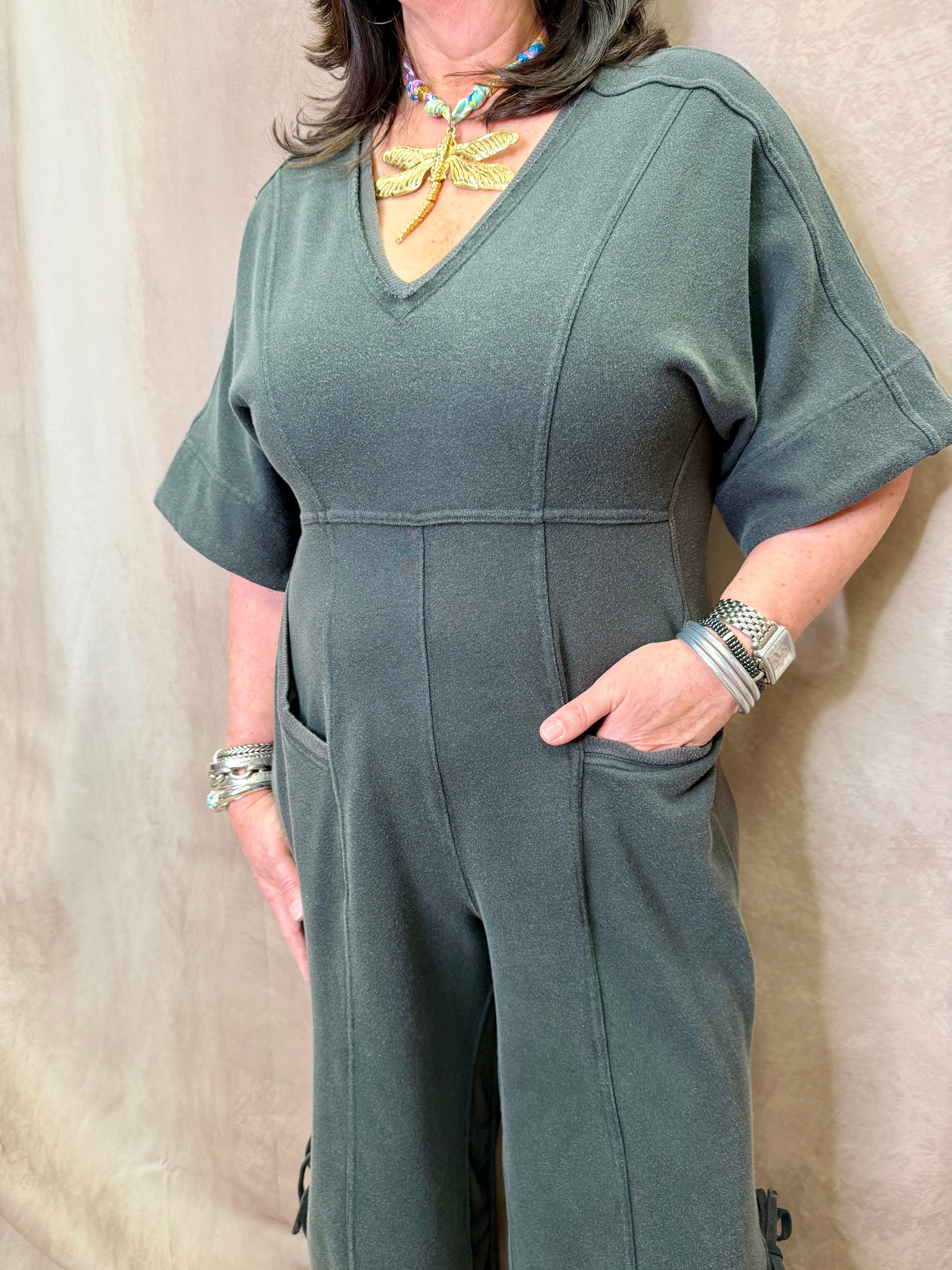 BL Washed Oversized Wide Leg Jumpsuit
