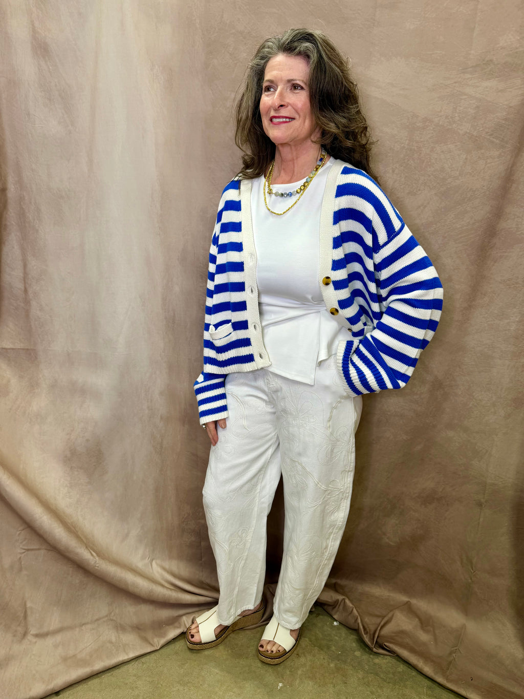 BT Blue & White Stripe Button Up Sweater