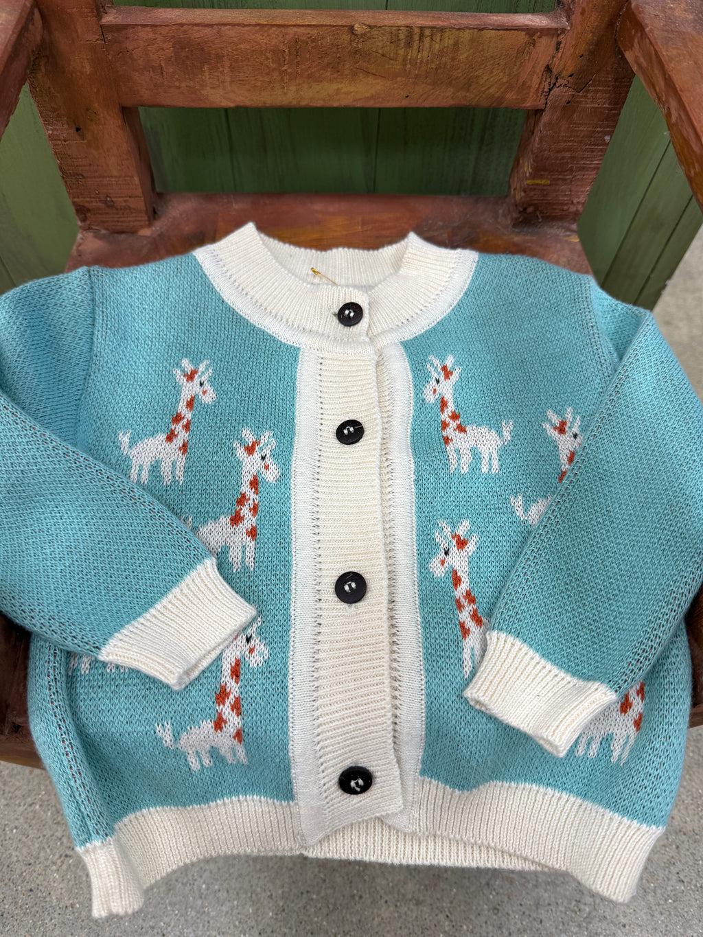 CC Knit Baby Cardigan w/ Wood Buttons & Giraffes
