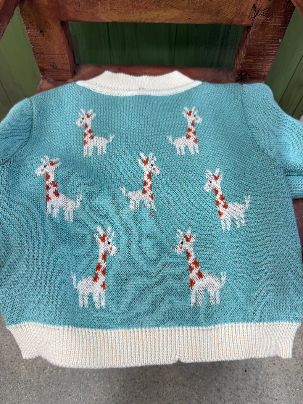 CC Knit Baby Cardigan w/ Wood Buttons & Giraffes