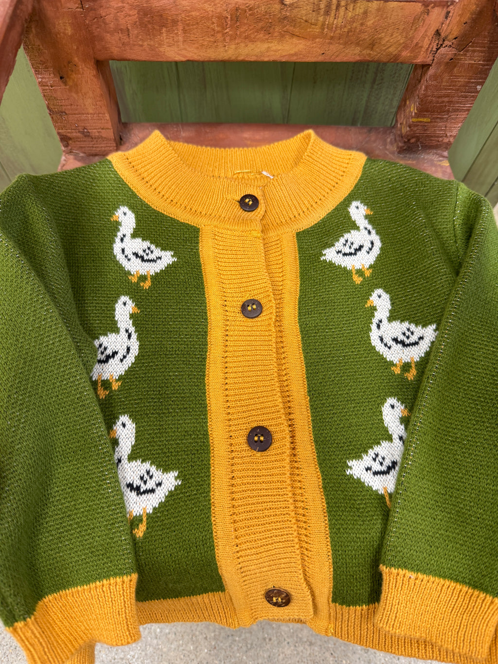 CC Cotton Knit Baby Cardigan Sweater w/ Wood buttons & Ducks
