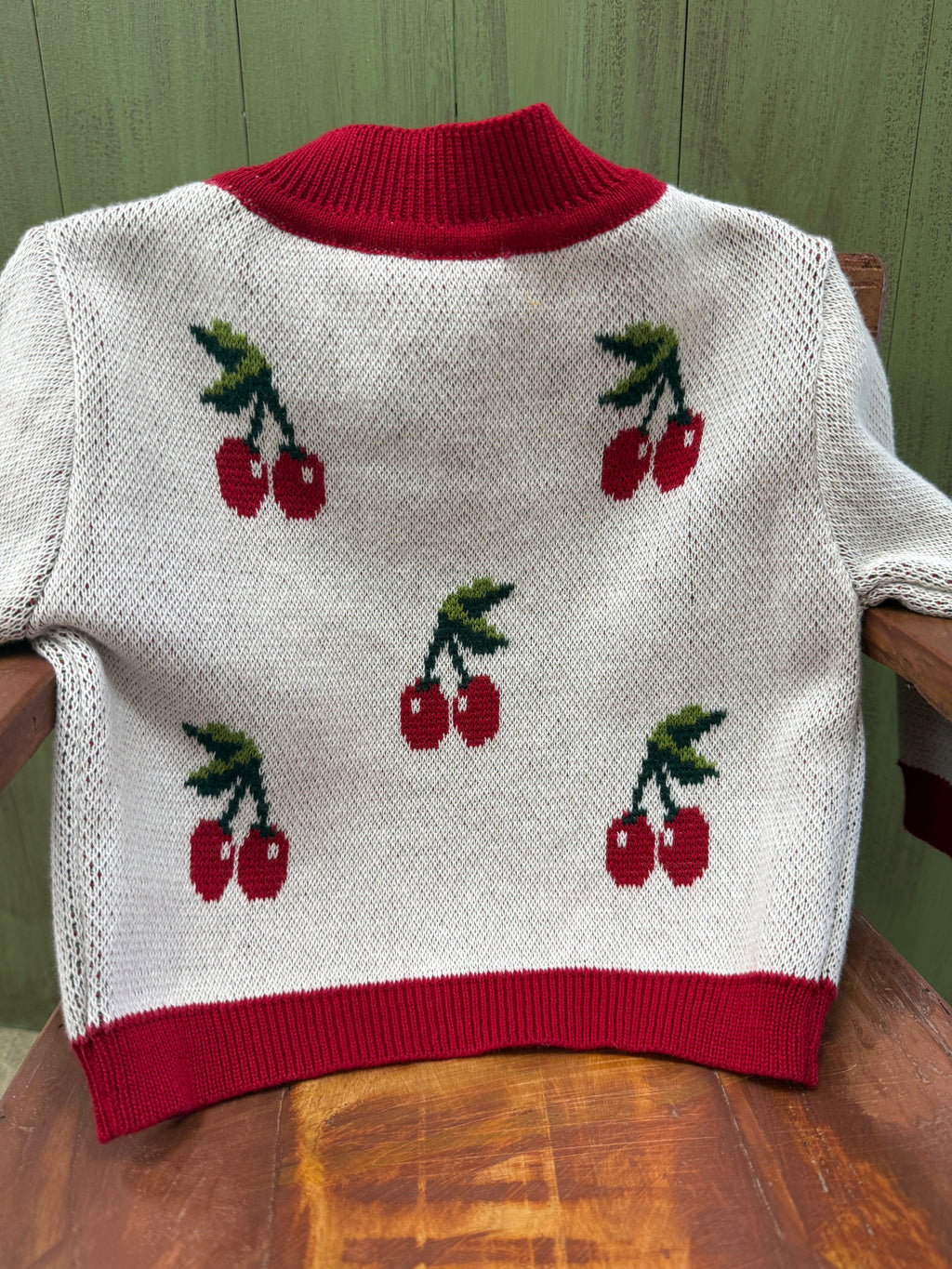 CC Knit Baby Cardigan w/ Wood Buttons & Cherries