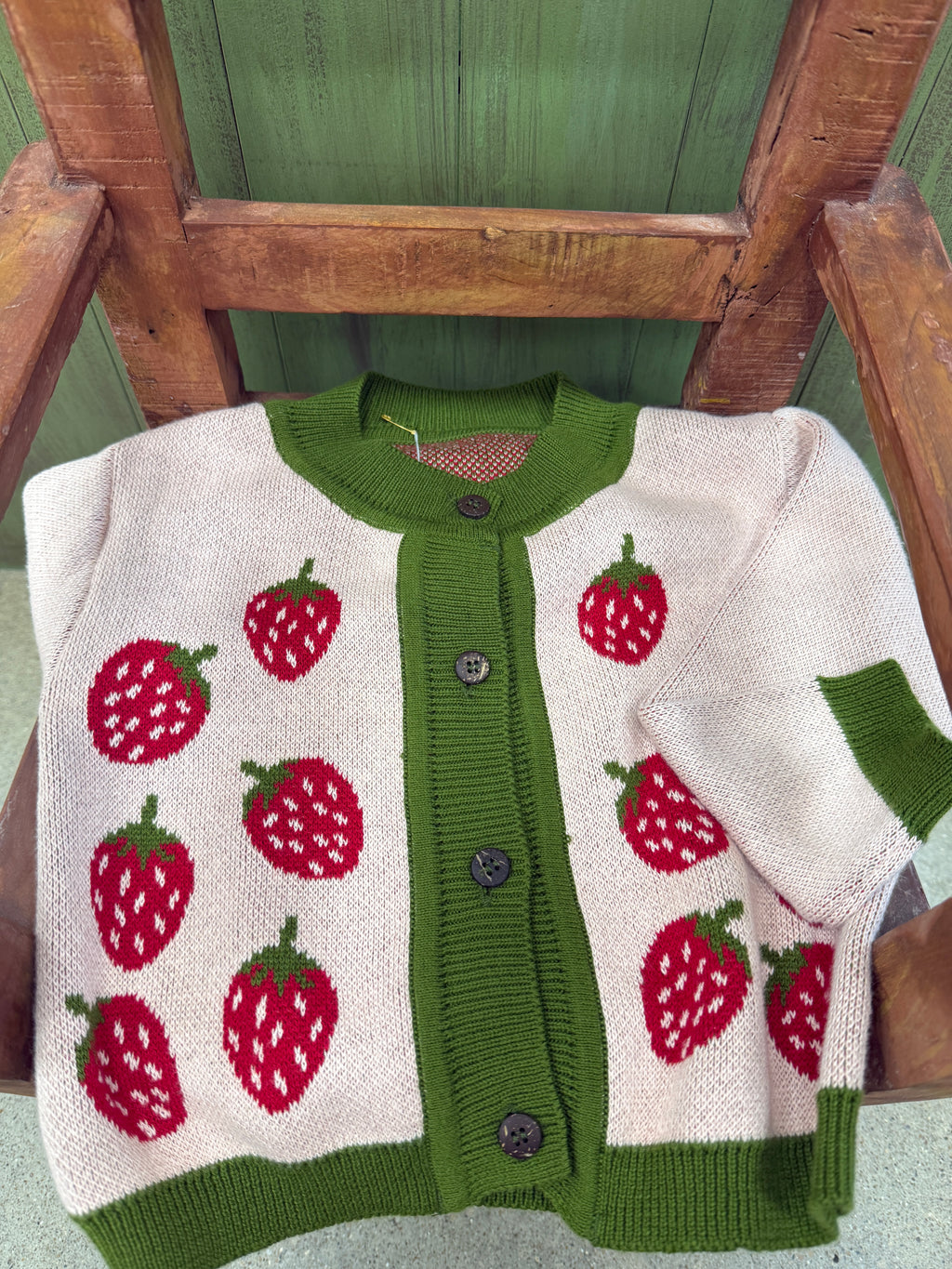 CC Knit Baby Cardigan w/ Wood Buttons & Strawberries