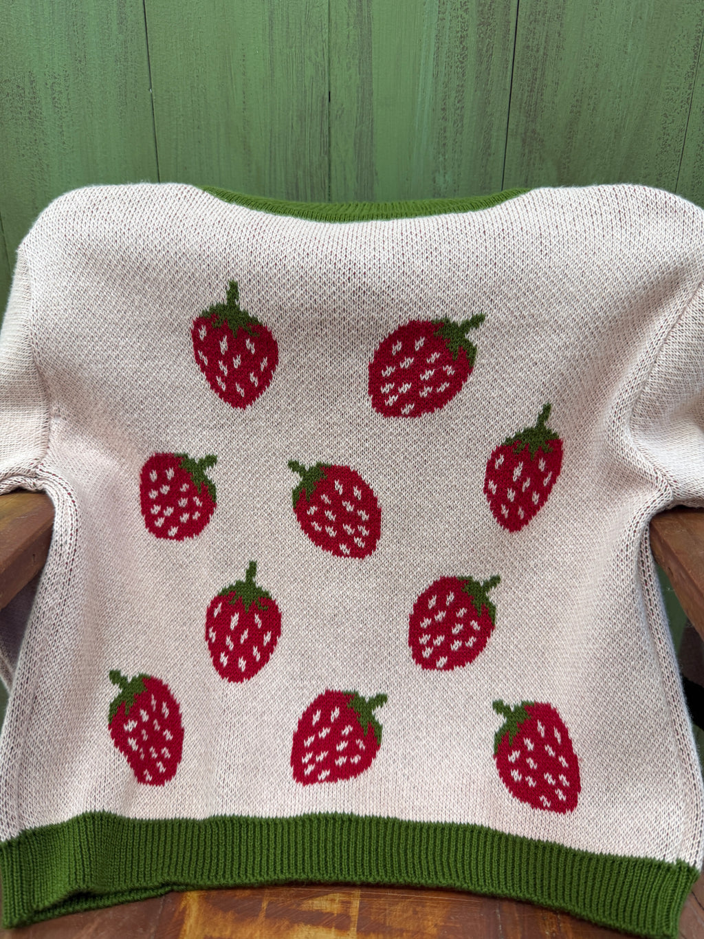 CC Knit Baby Cardigan w/ Wood Buttons & Strawberries