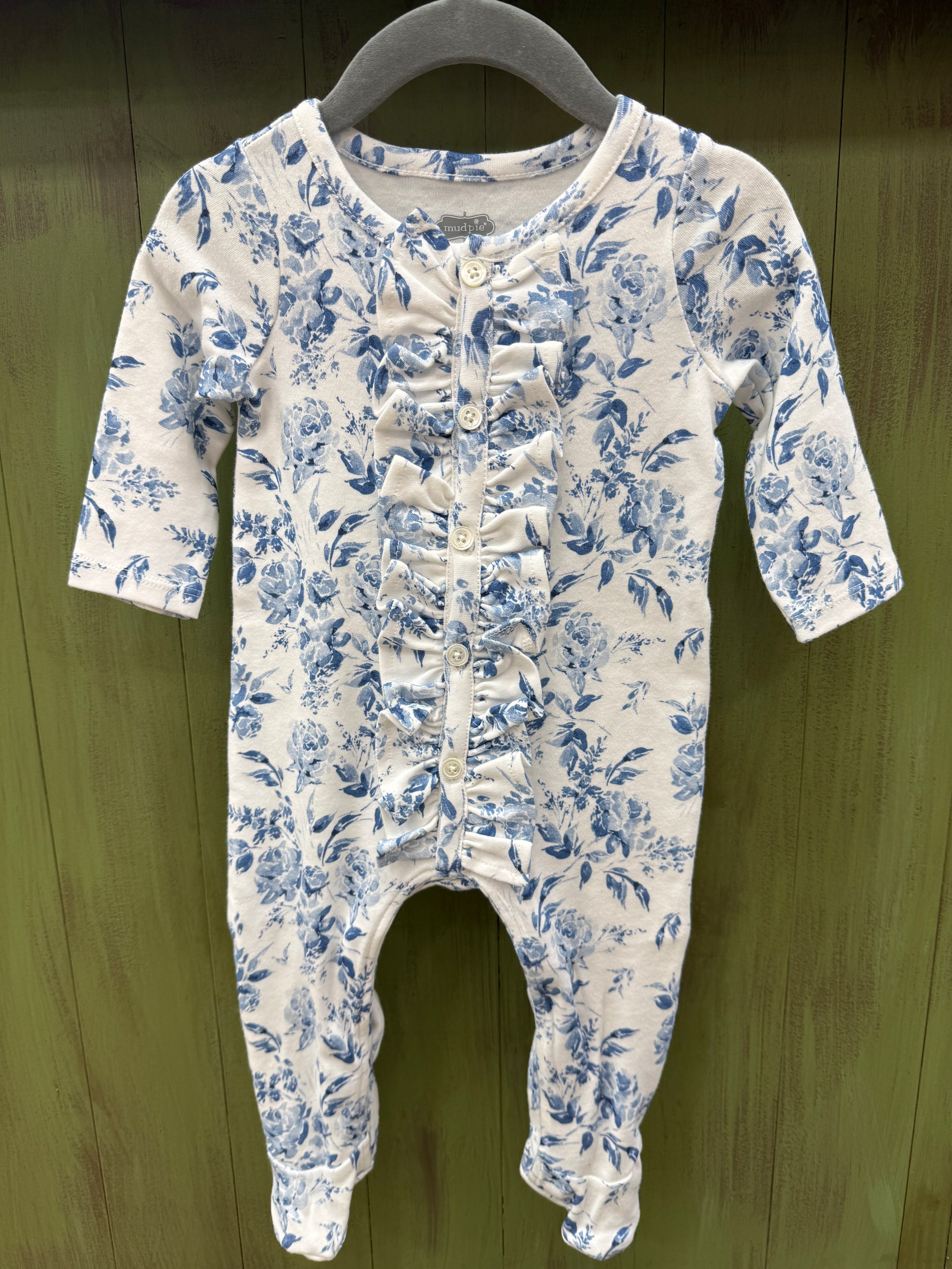 MP Blue Floral Infant Footie Pajama's
