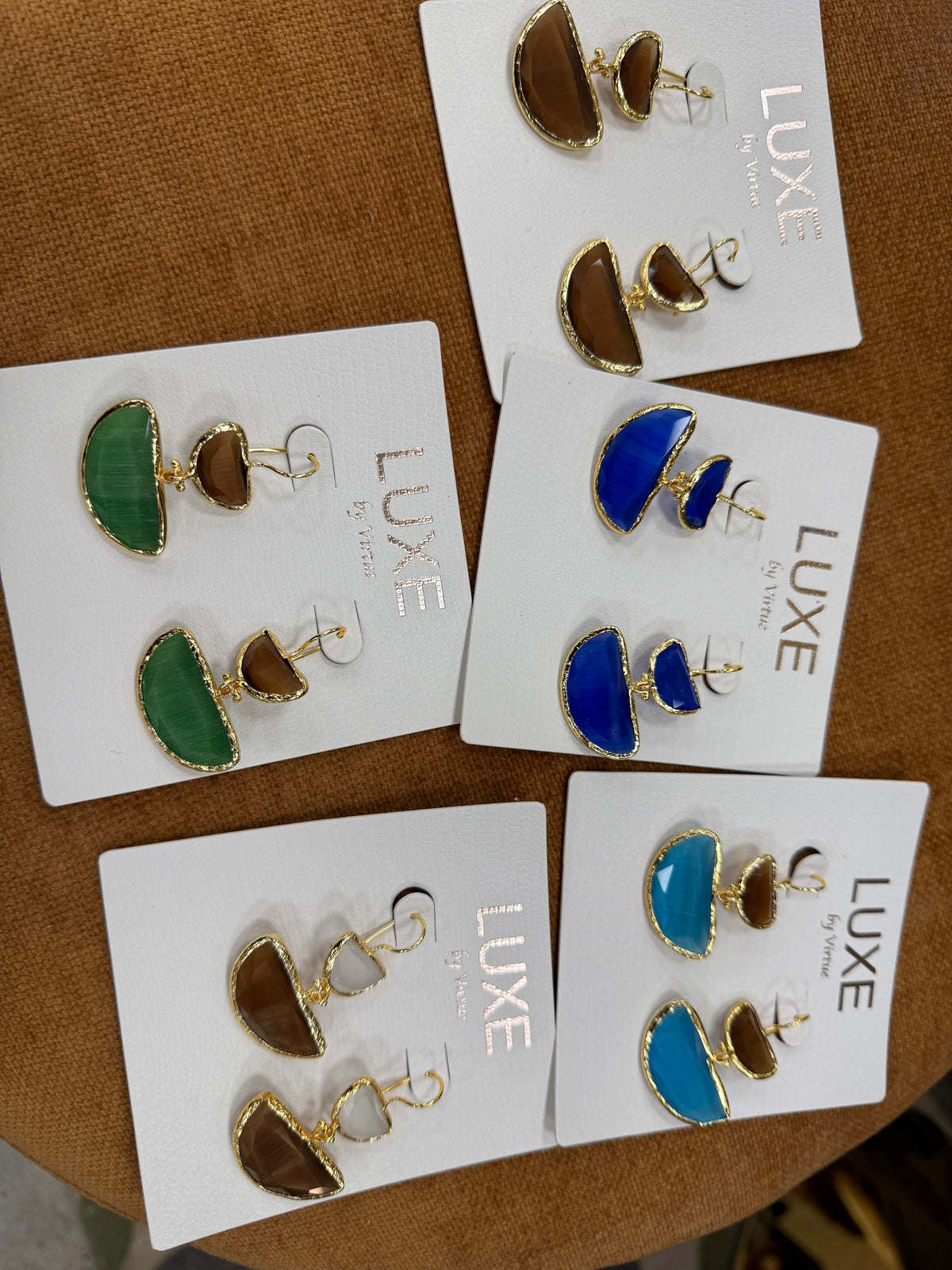VIRTUE Regina Dbl. Bezel Drop Stone Earrings