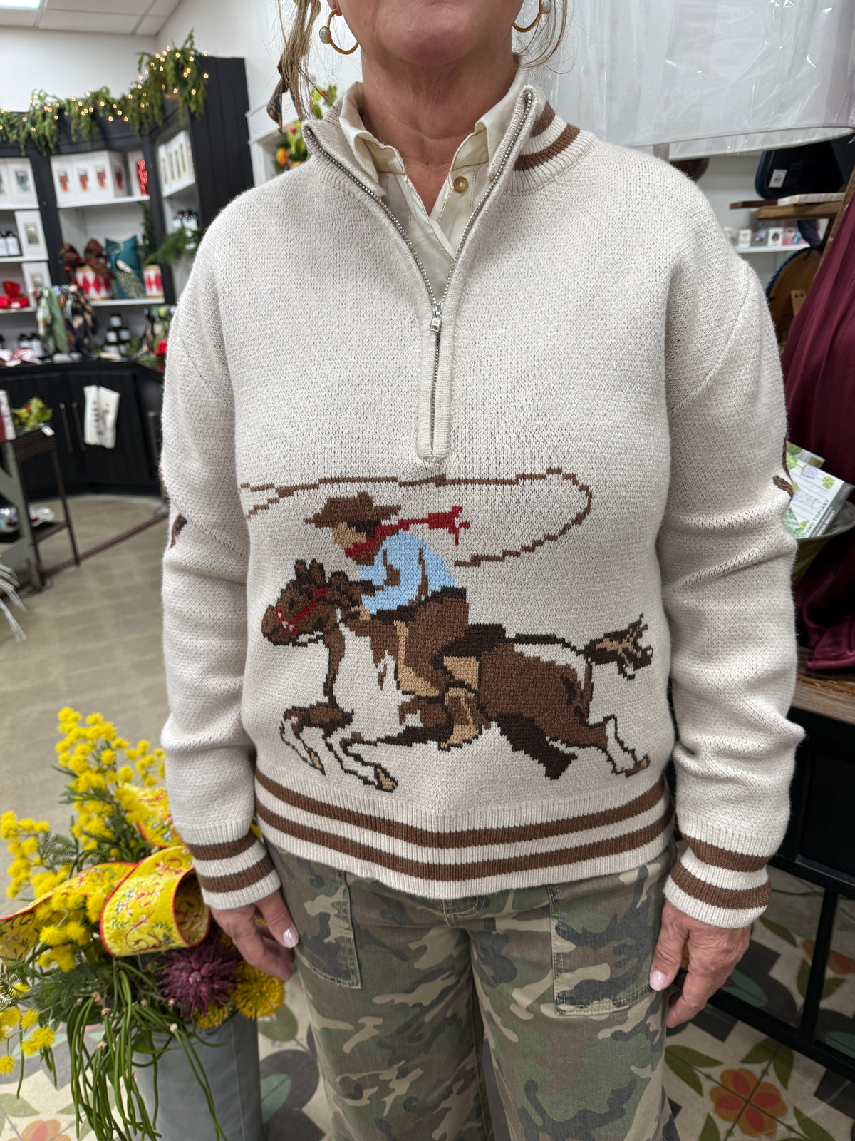 THML Quarter Zip Cowboy Print Sweater