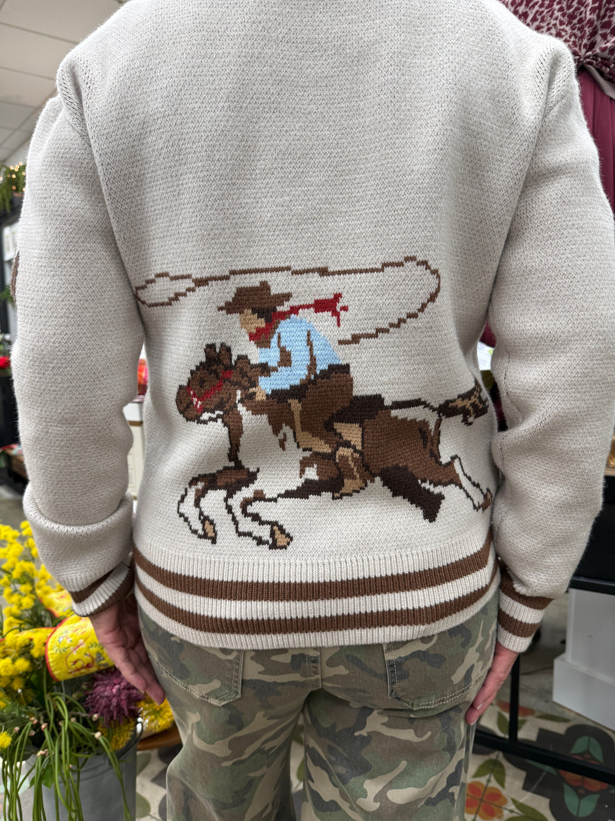 THML Quarter Zip Cowboy Print Sweater