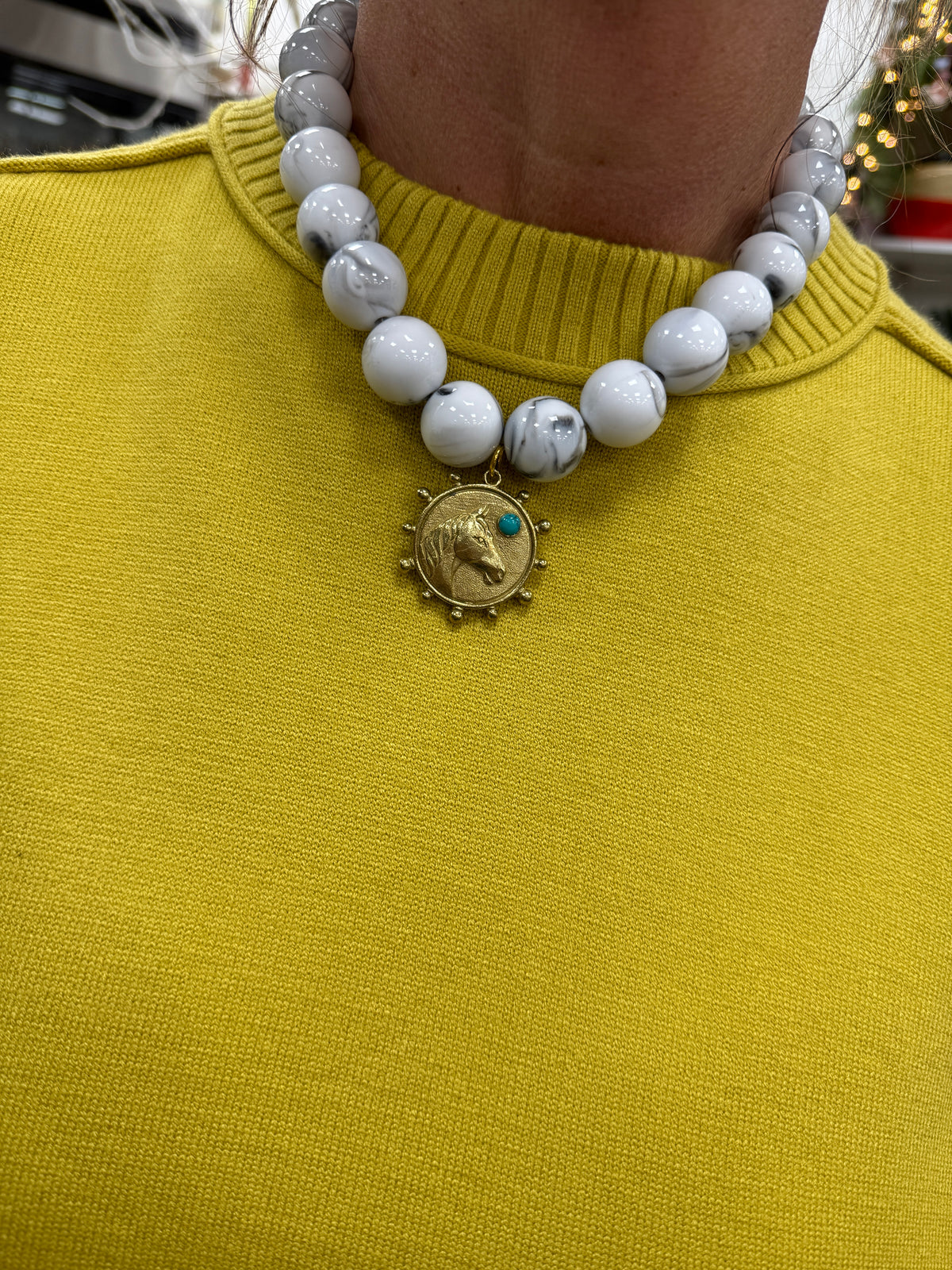 JTO Beaded Statement Horse Pendant Necklace