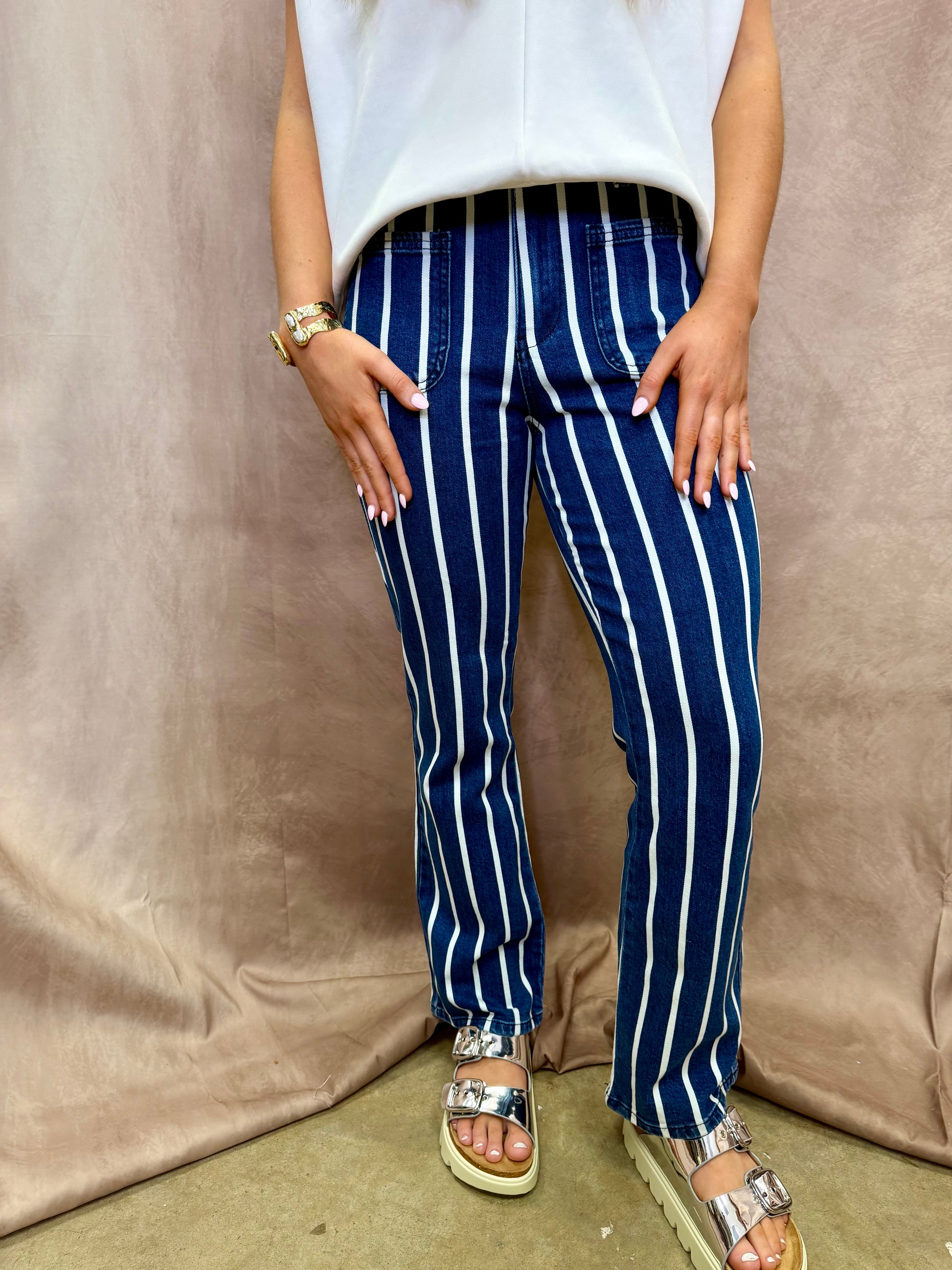 KUT Kelsey Striped Ankle Flare Jean
