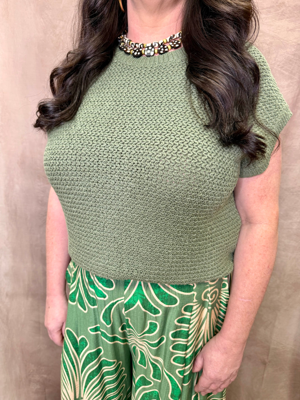 EE Cap Sleeve Knit Top- Dry Herb