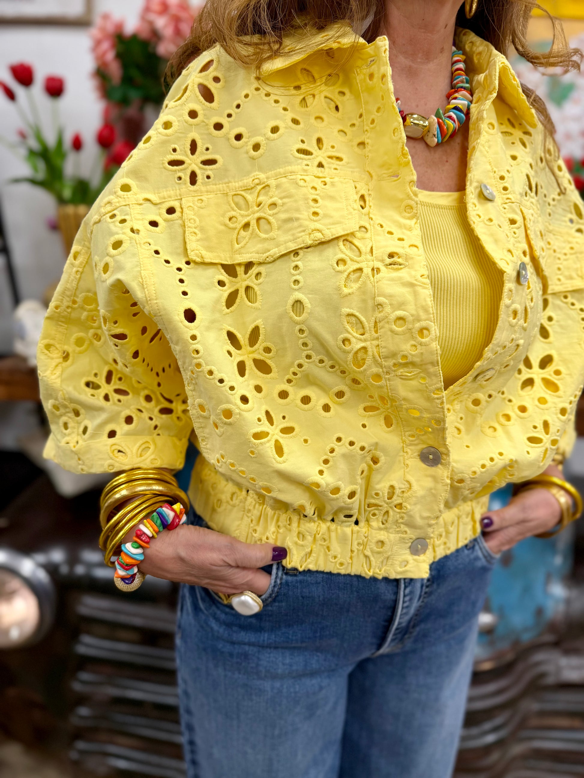 ESQ Broderie Anglaise Jacket - Lemon Yellow