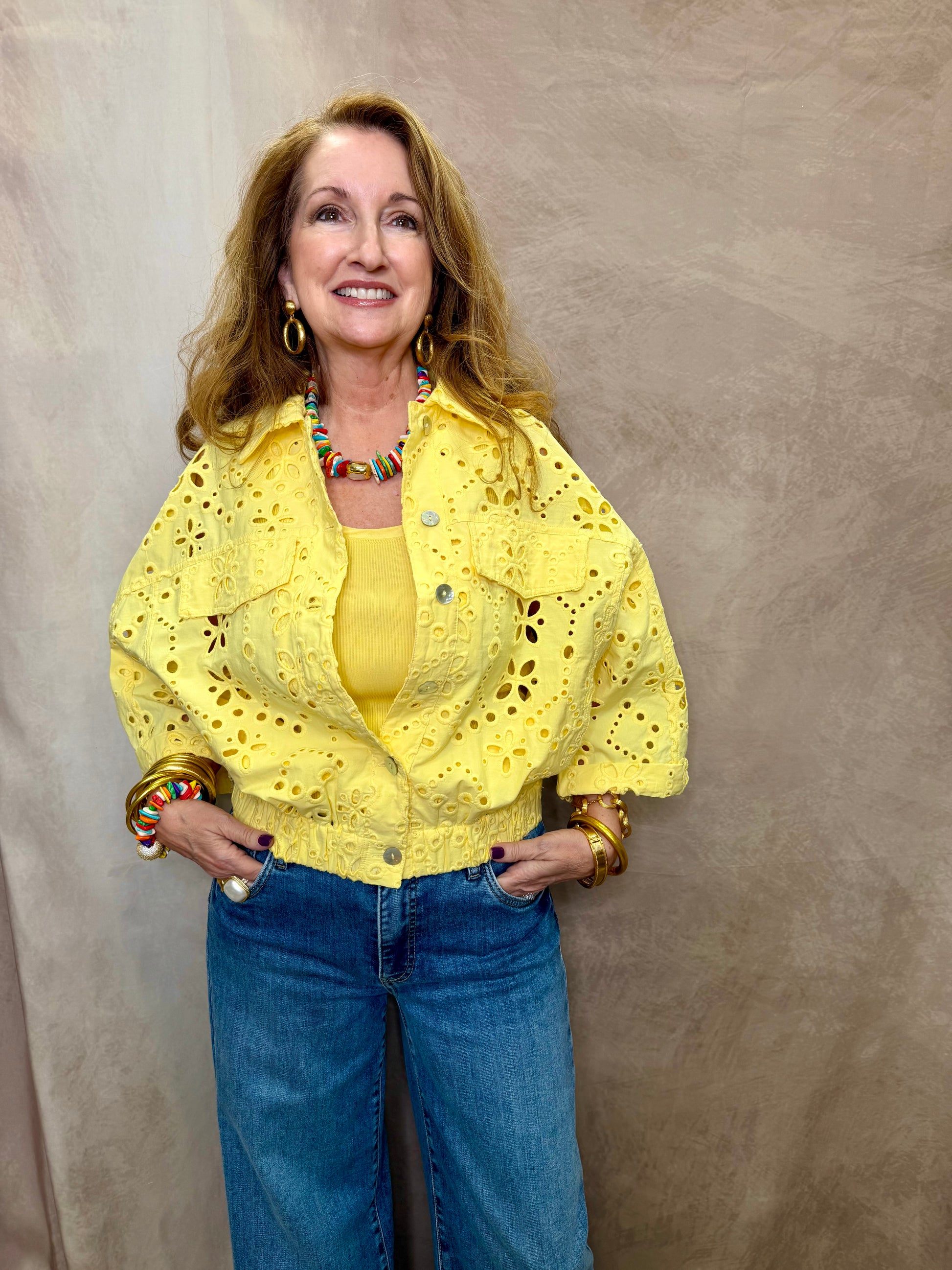 ESQ Broderie Anglaise Jacket - Lemon Yellow