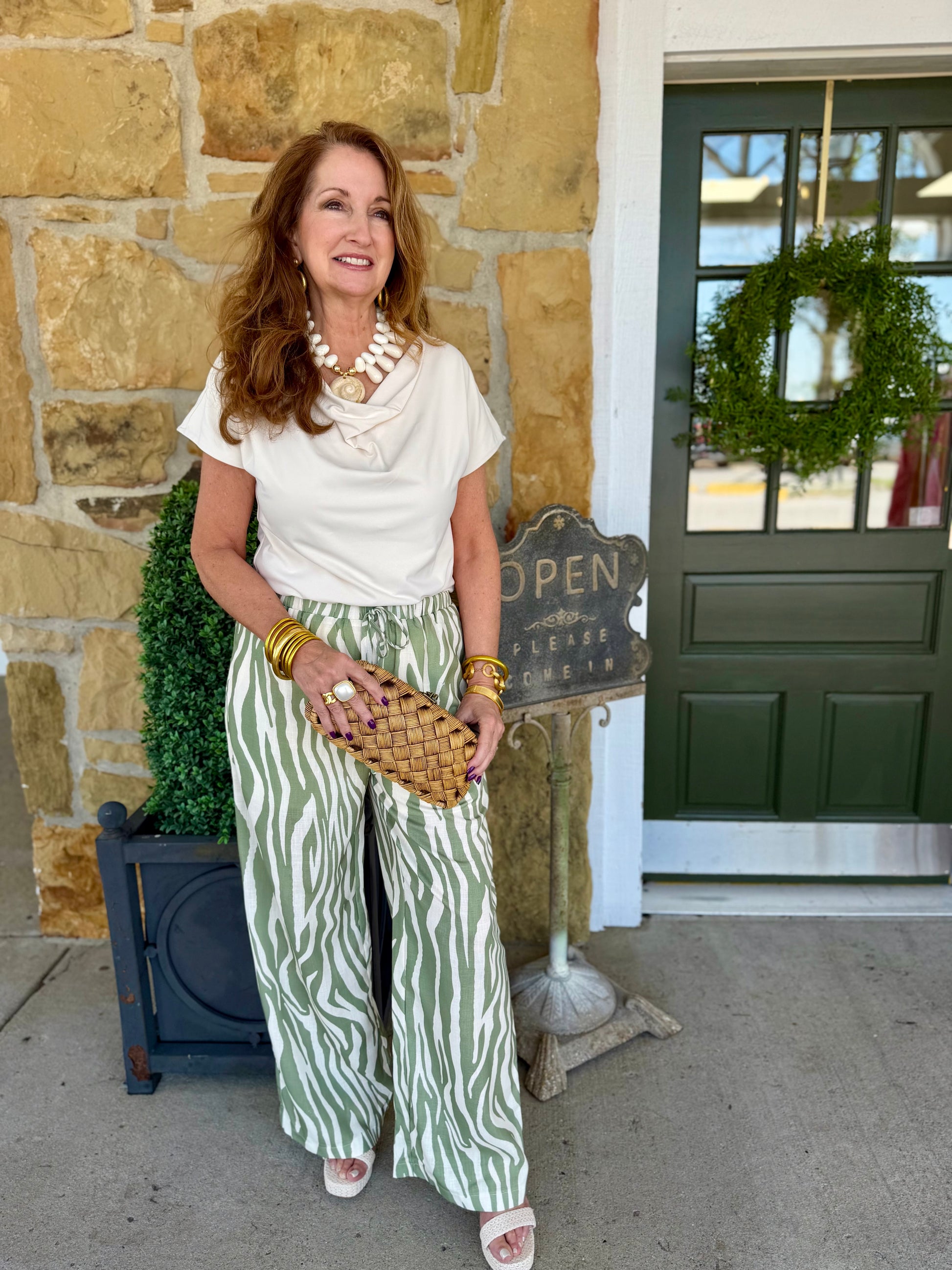 EN Sage Green Zebra Stripe Pant