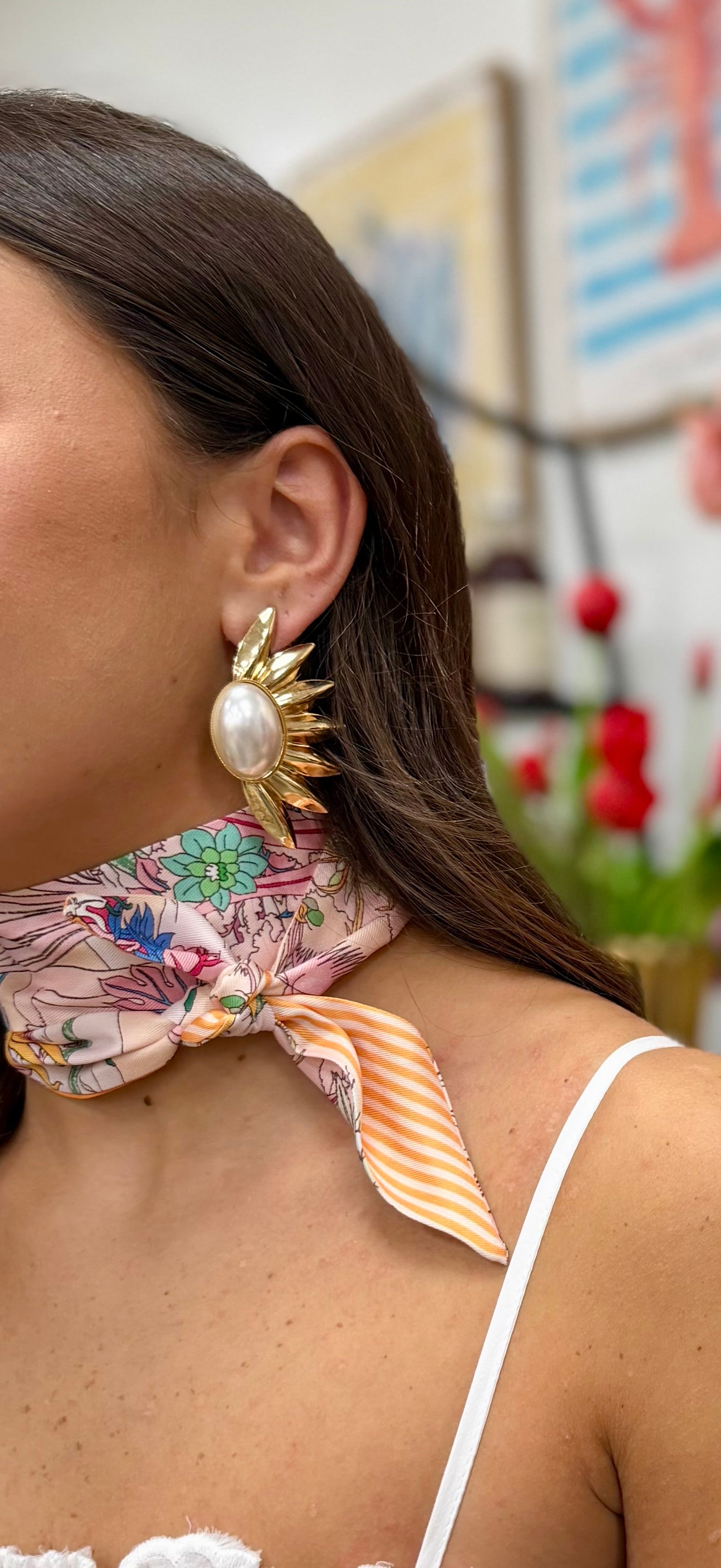 GS Half Flower Pearl Earrings