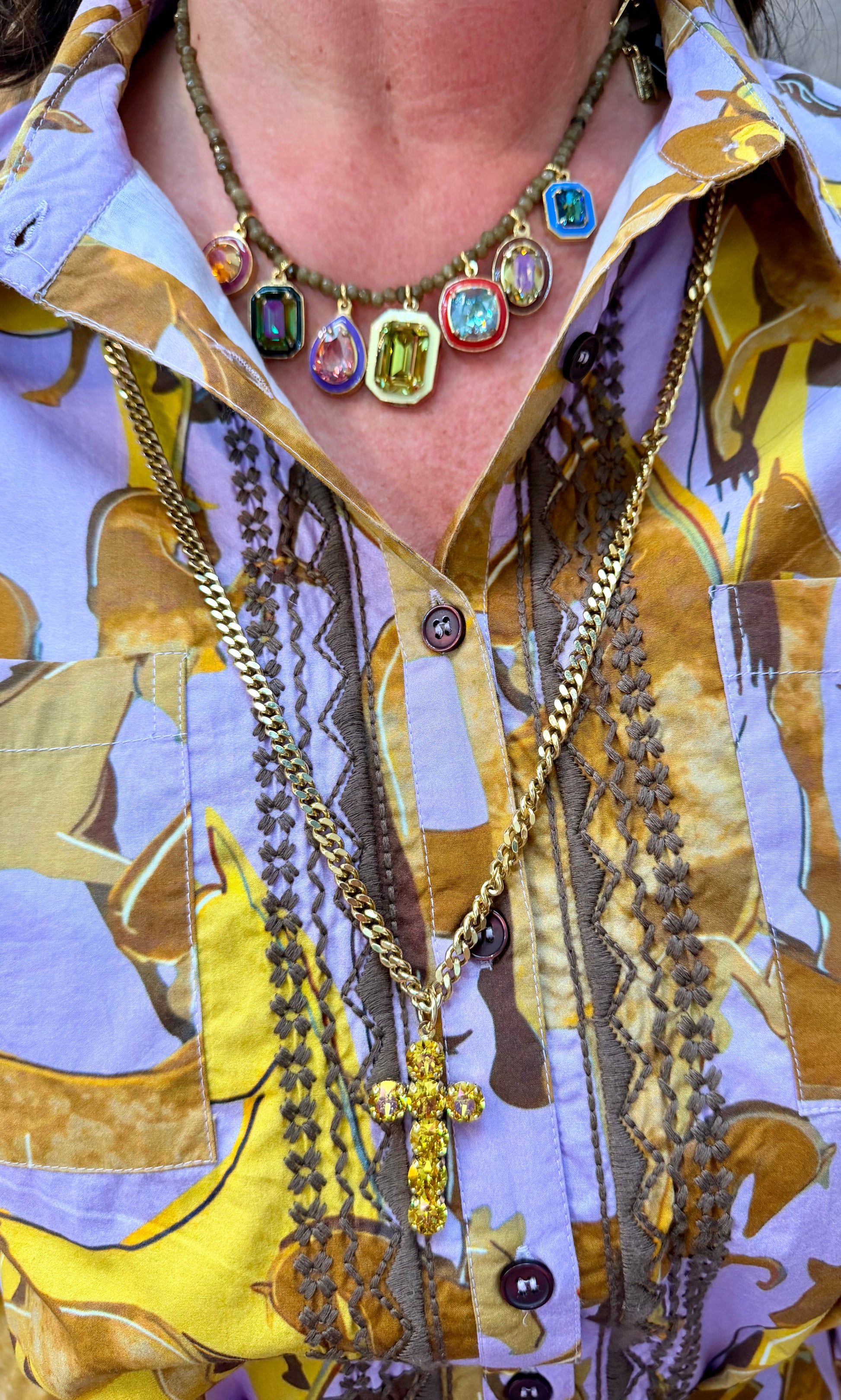 TOVA Cross Necklace In Citrus Lime Brandy