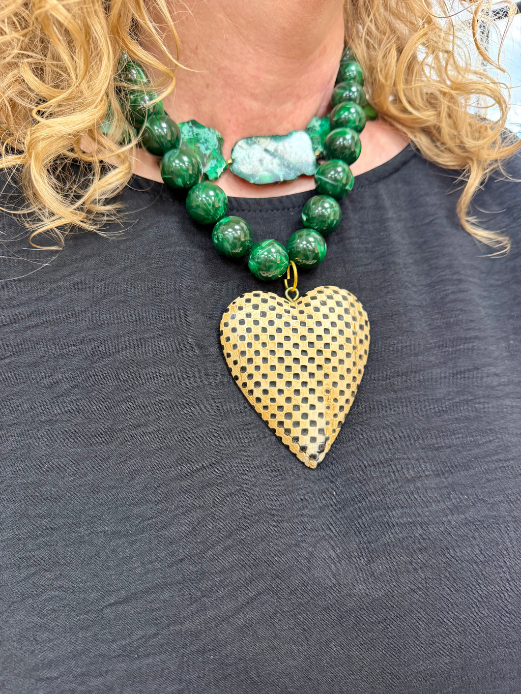 JTO Marble Bead Woven Heart Necklace