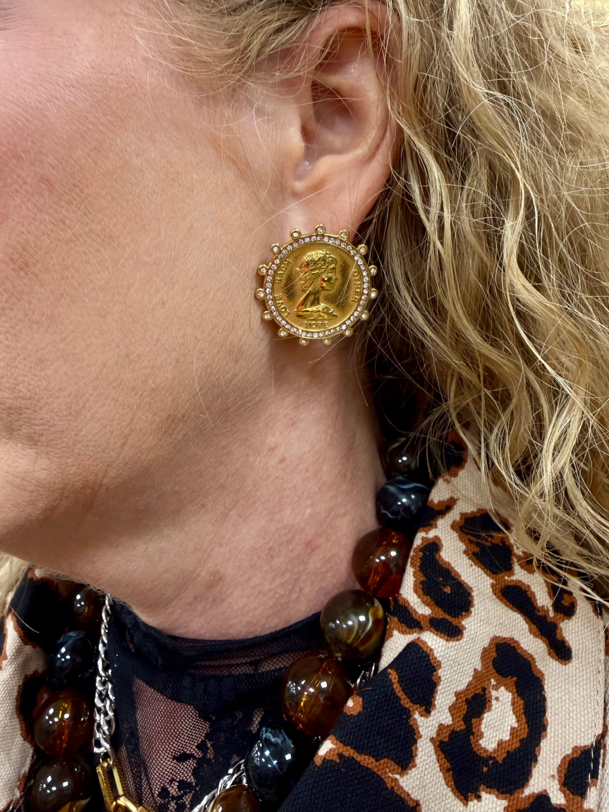 CP Love Each Other More Coin Earrings