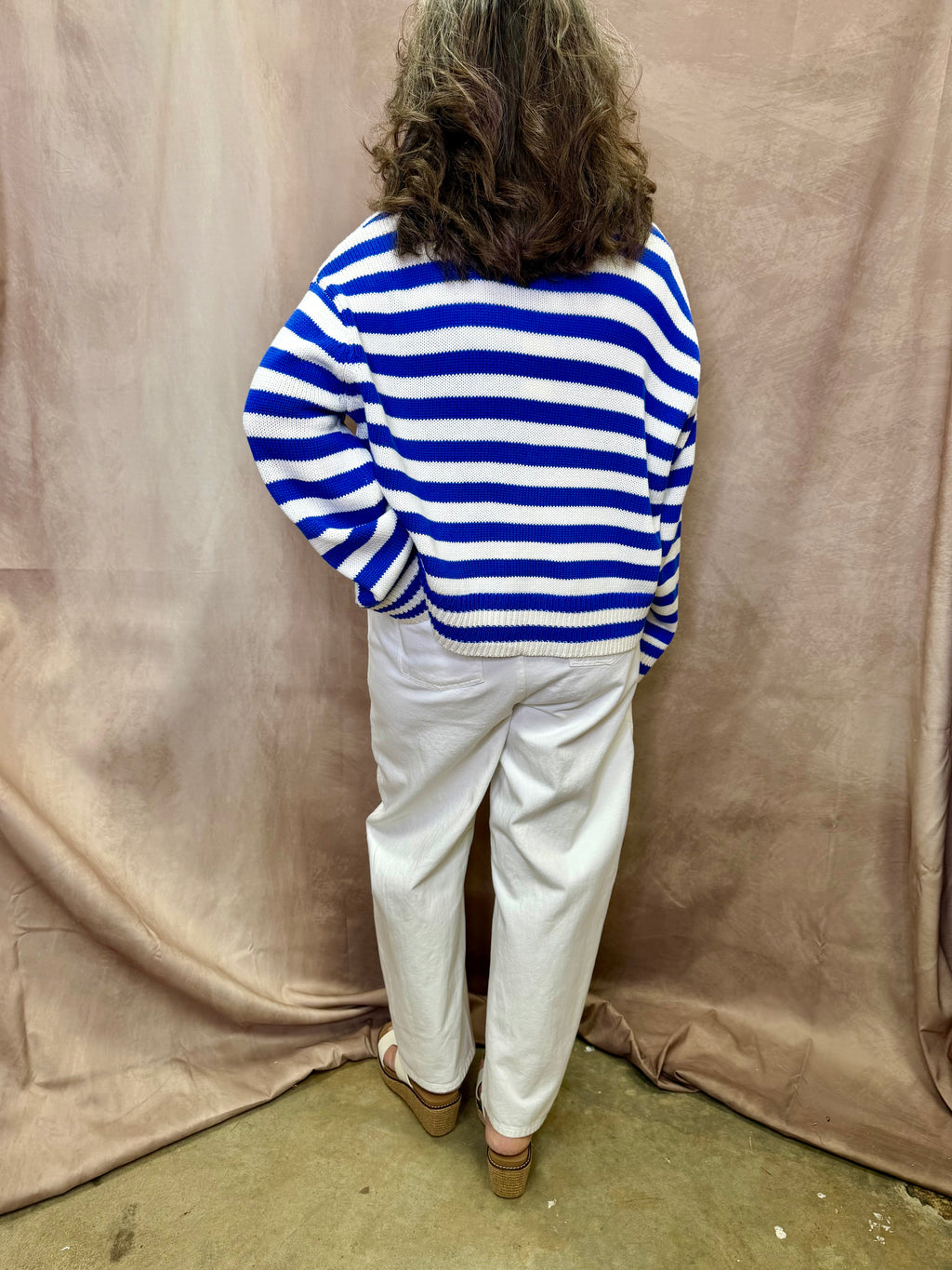 BT Blue & White Stripe Button Up Sweater