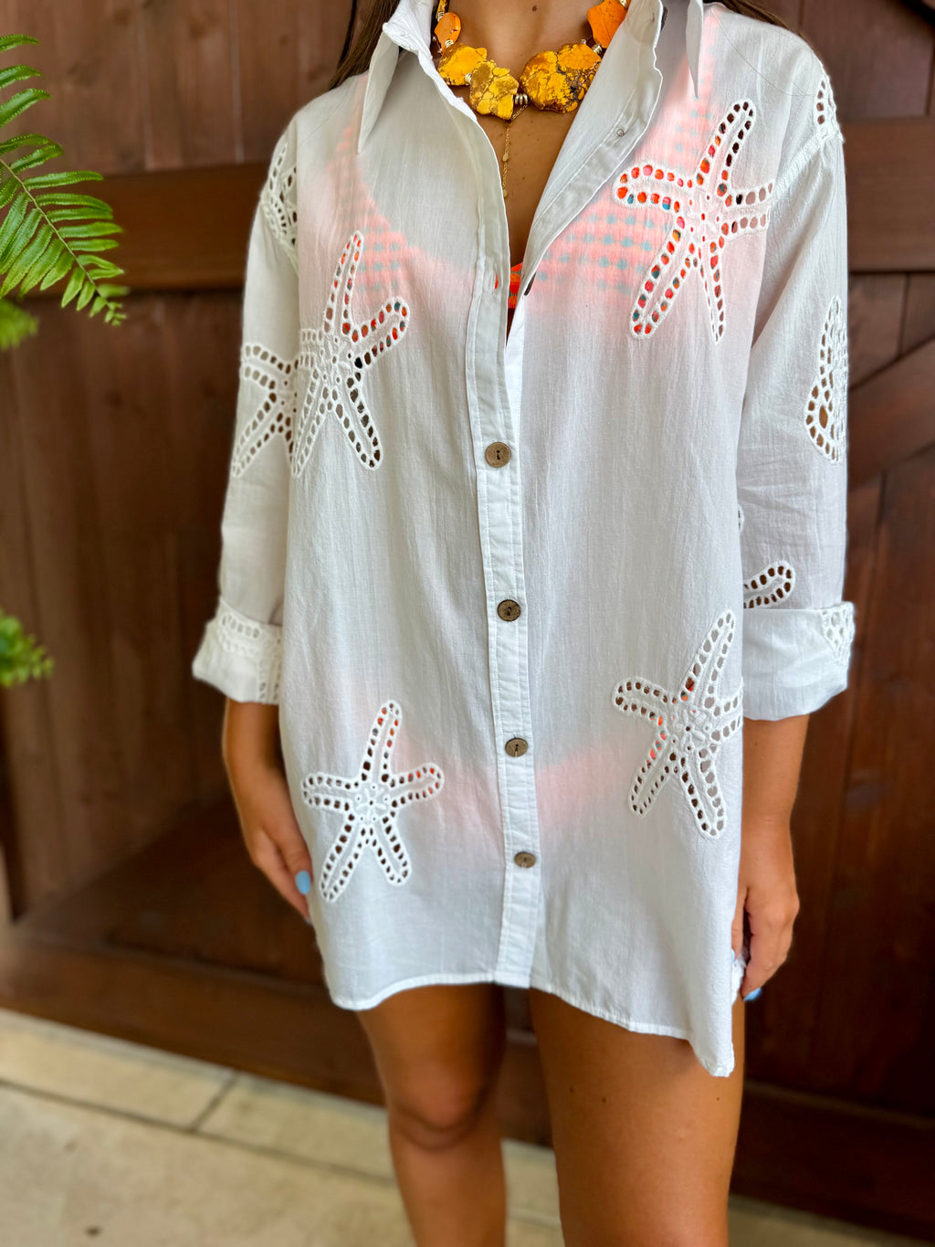 SG Ocean Eyelet Button Down Top