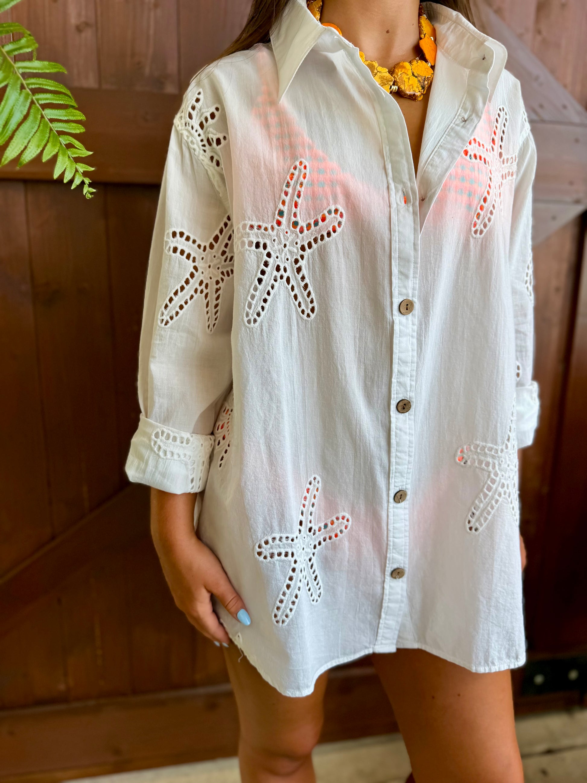SG Ocean Eyelet Button Down Top