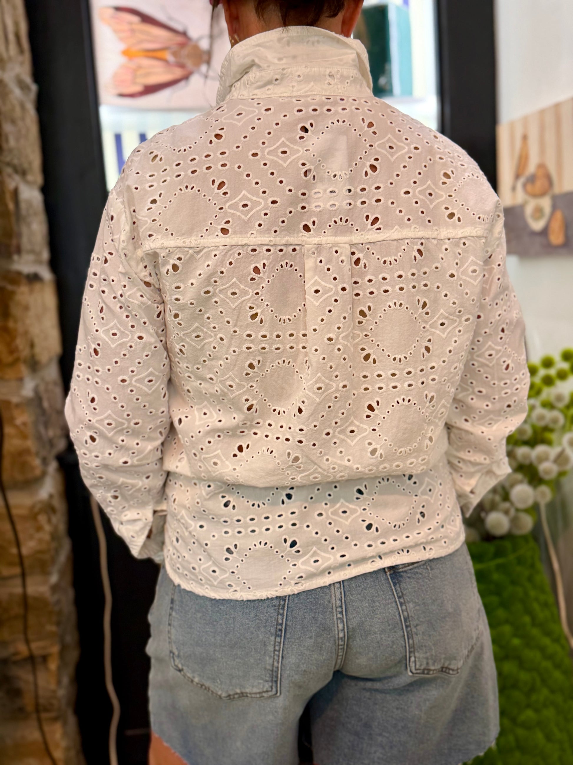 KUT Eyelet Embroidery Button Up Top