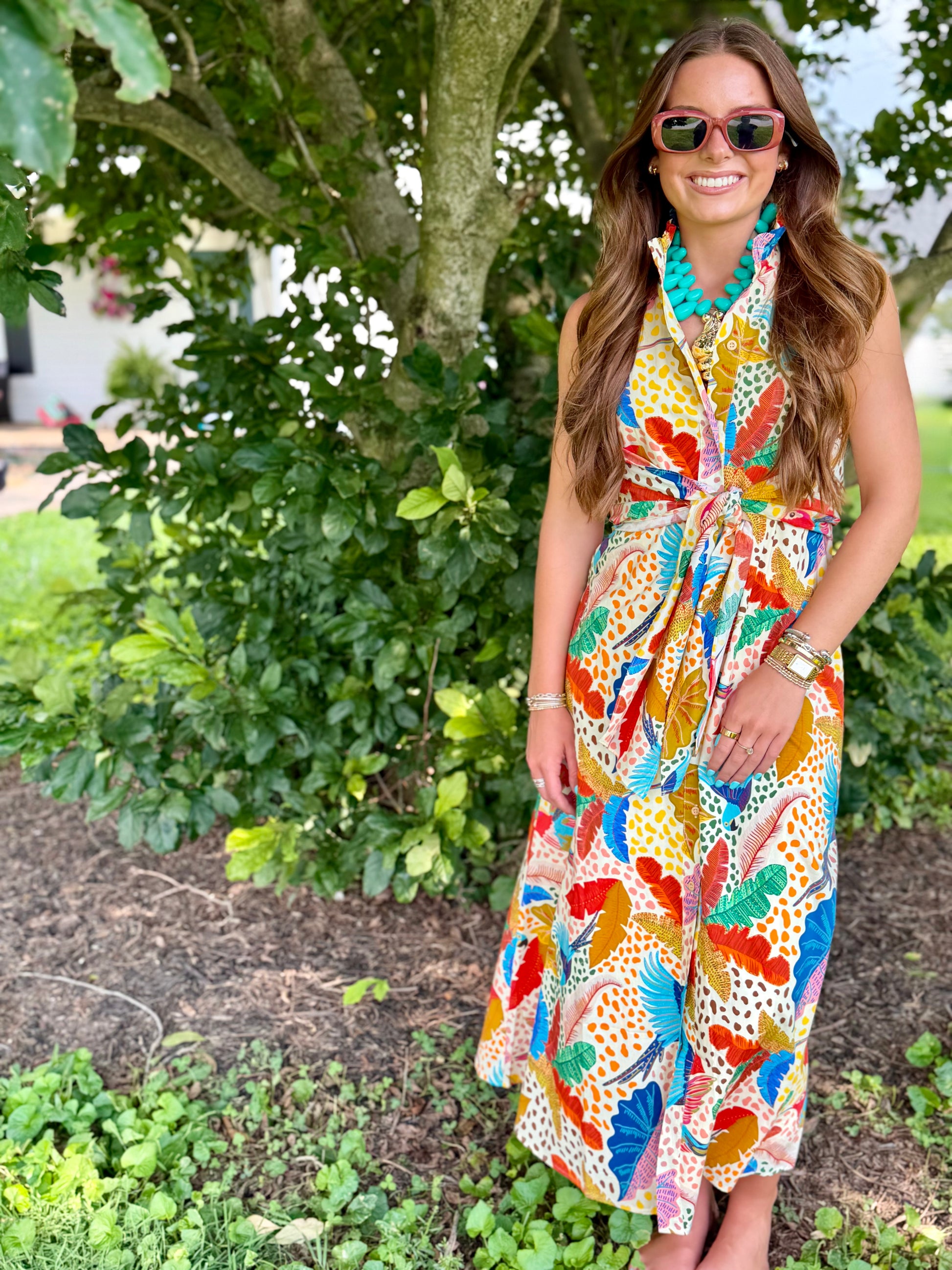 JADE Jungle Flight Back Wrap Midi Dress
