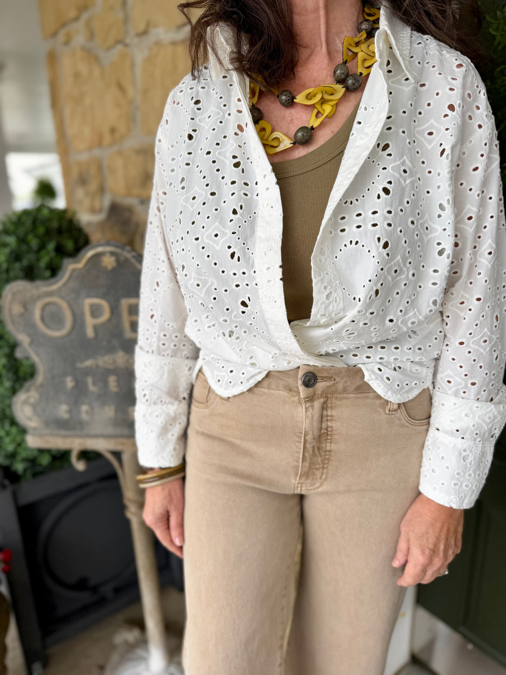 KUT Eyelet Embroidery Button Up Top