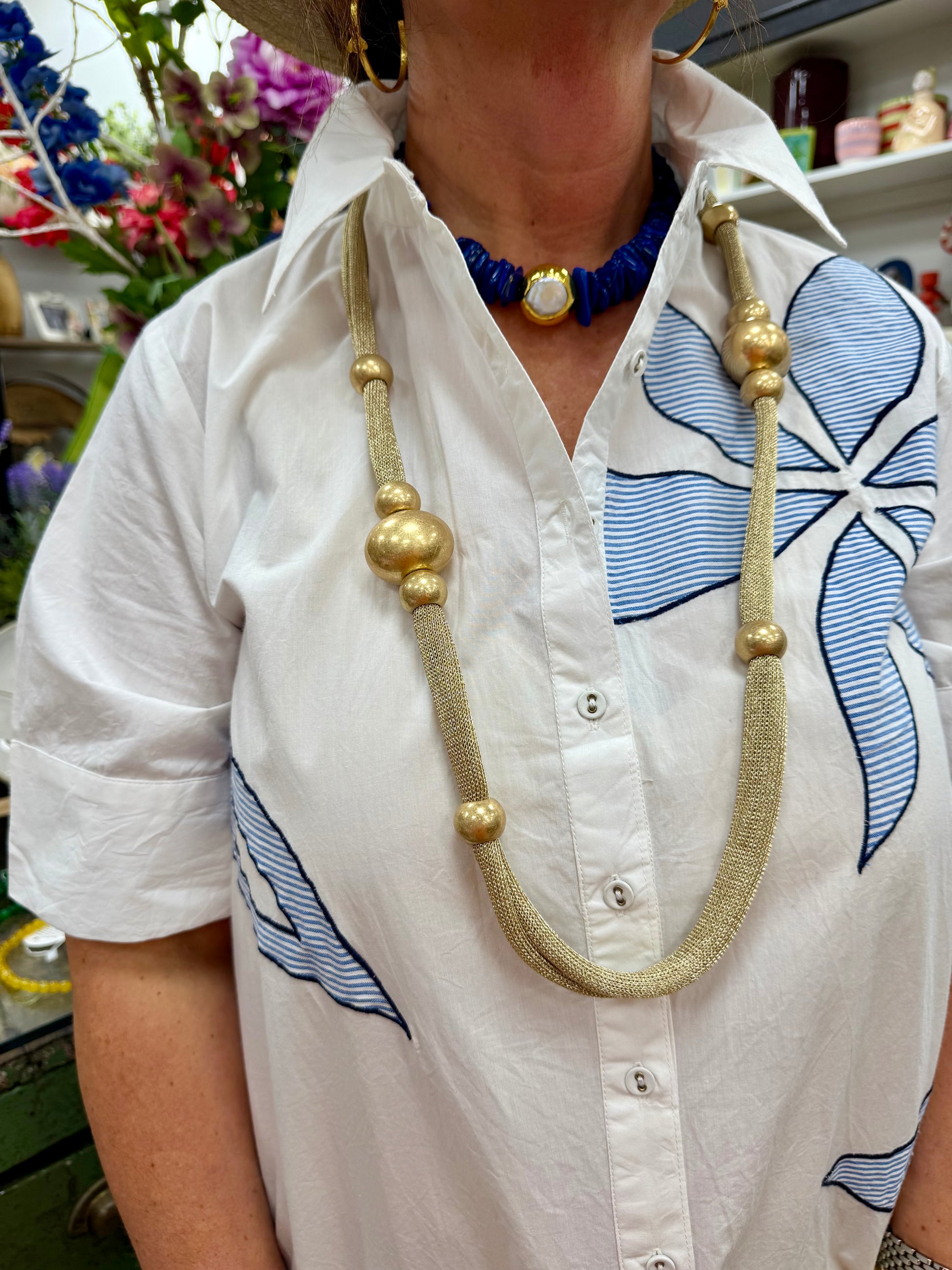 CC Gold Mesh Beaded Necklace