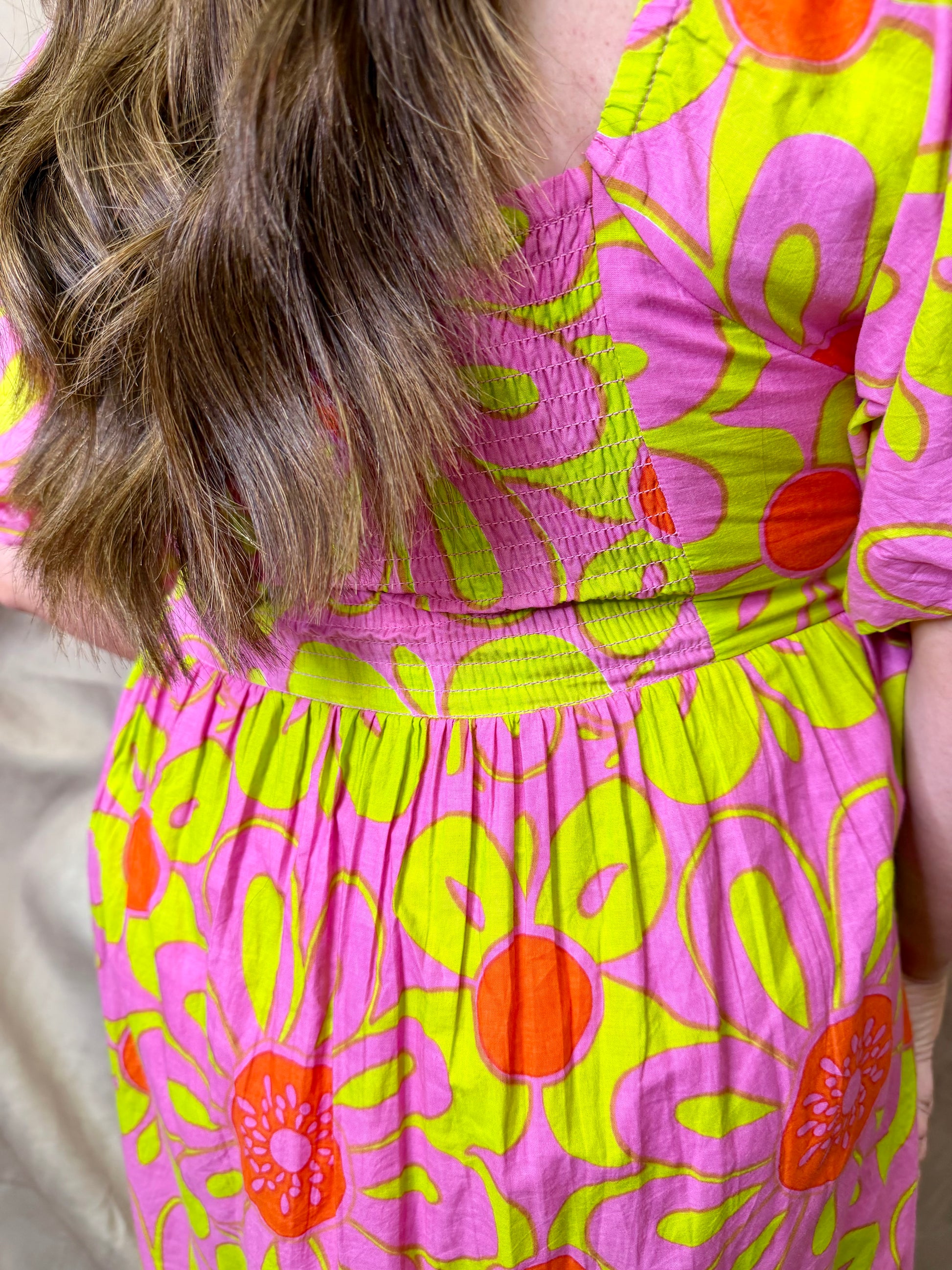 IJ Pop Flower Border Dress - Hot Pink