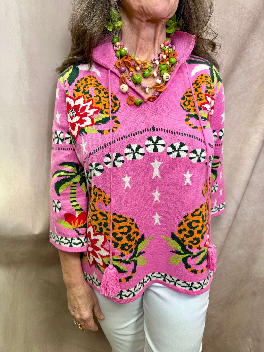 FA Pink Multi Tie Front Sweater