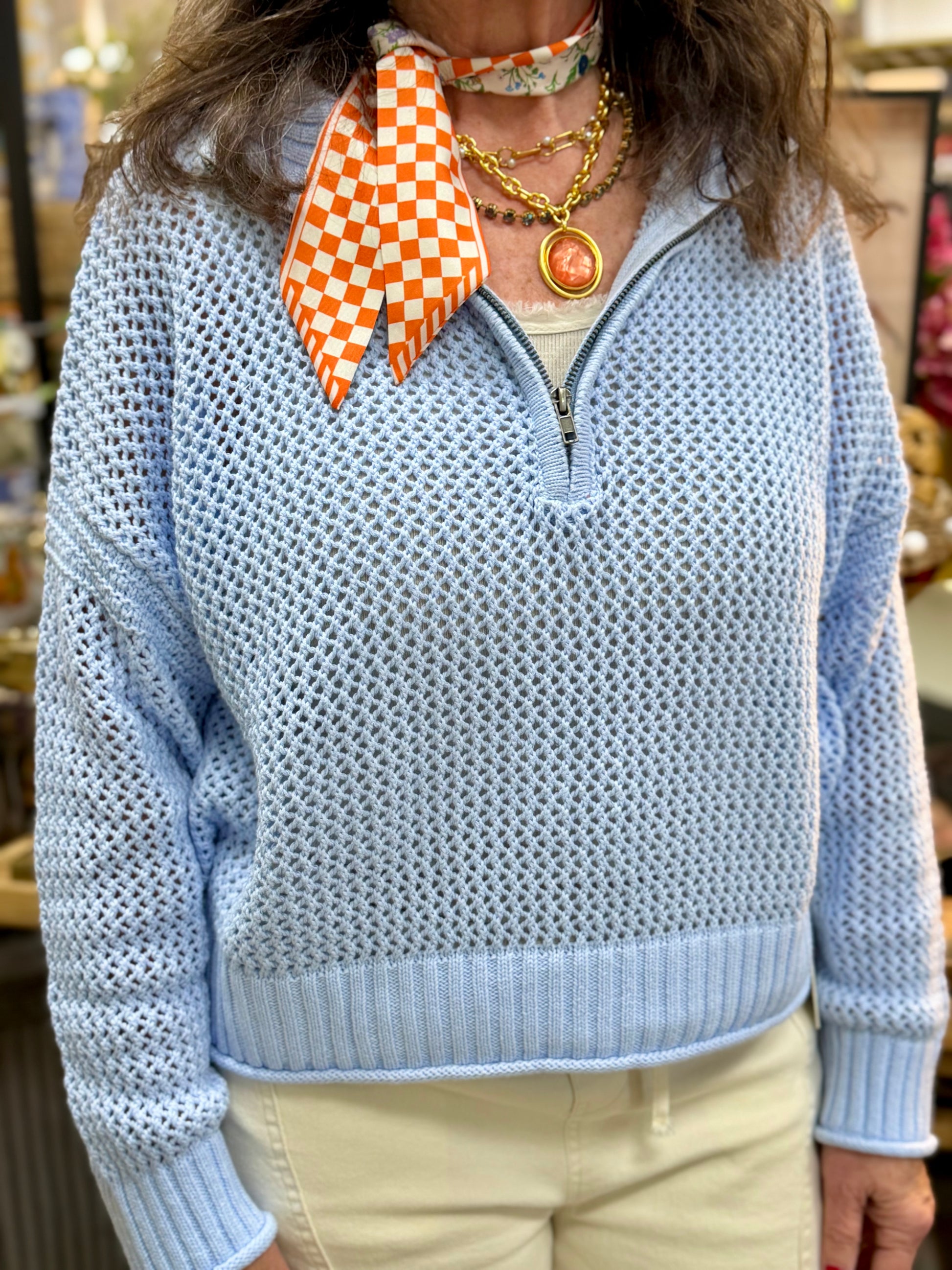VH Open Knit Quarter Zip Sweater
