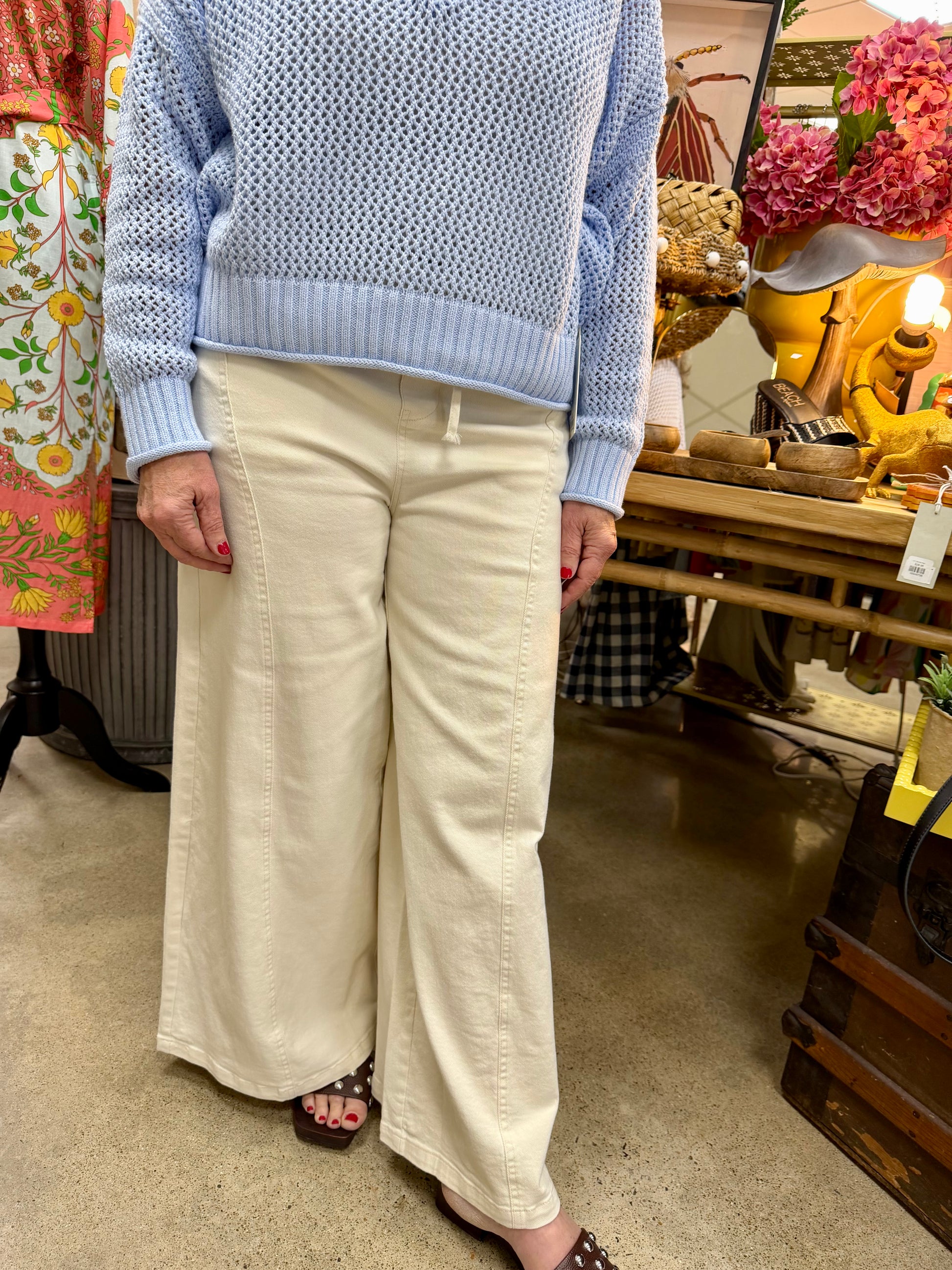 EE Wide Leg Mineral Washed Pant W/ High Waist & Tie