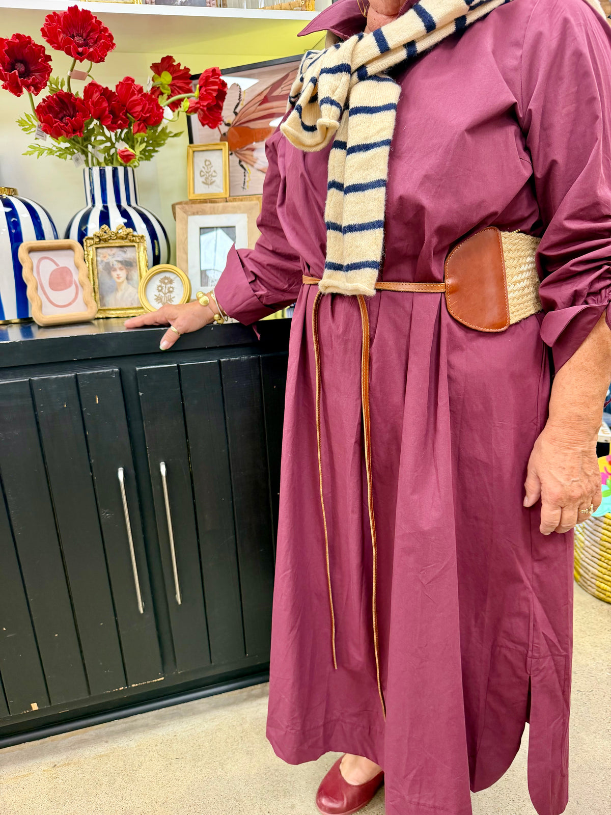 UM Collared Button Detail Relaxed Midi Dress