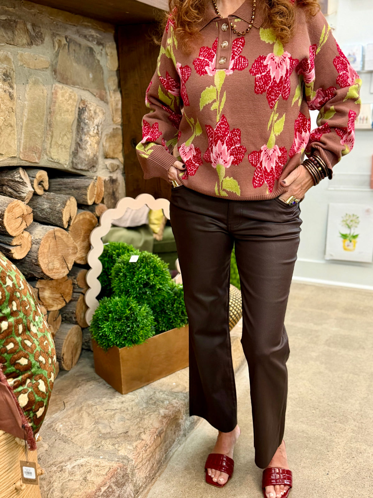 UM Floral Collared Knit Sweater