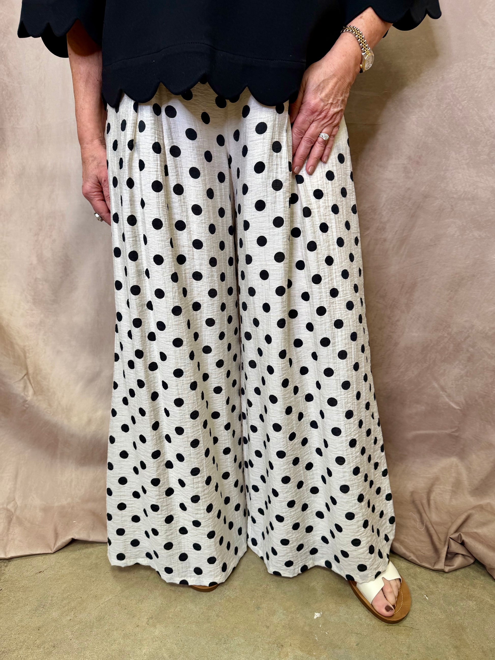 EP Wide Leg Linen Polka Dot Pant