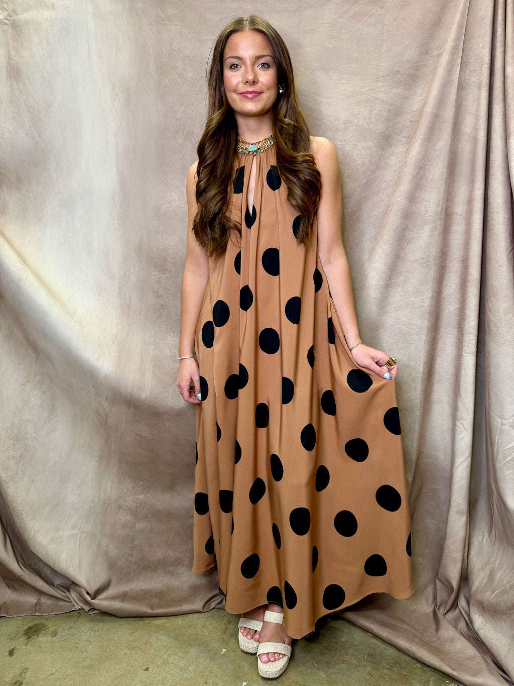 AP Polka Dot Halter Neck Maxi Dress