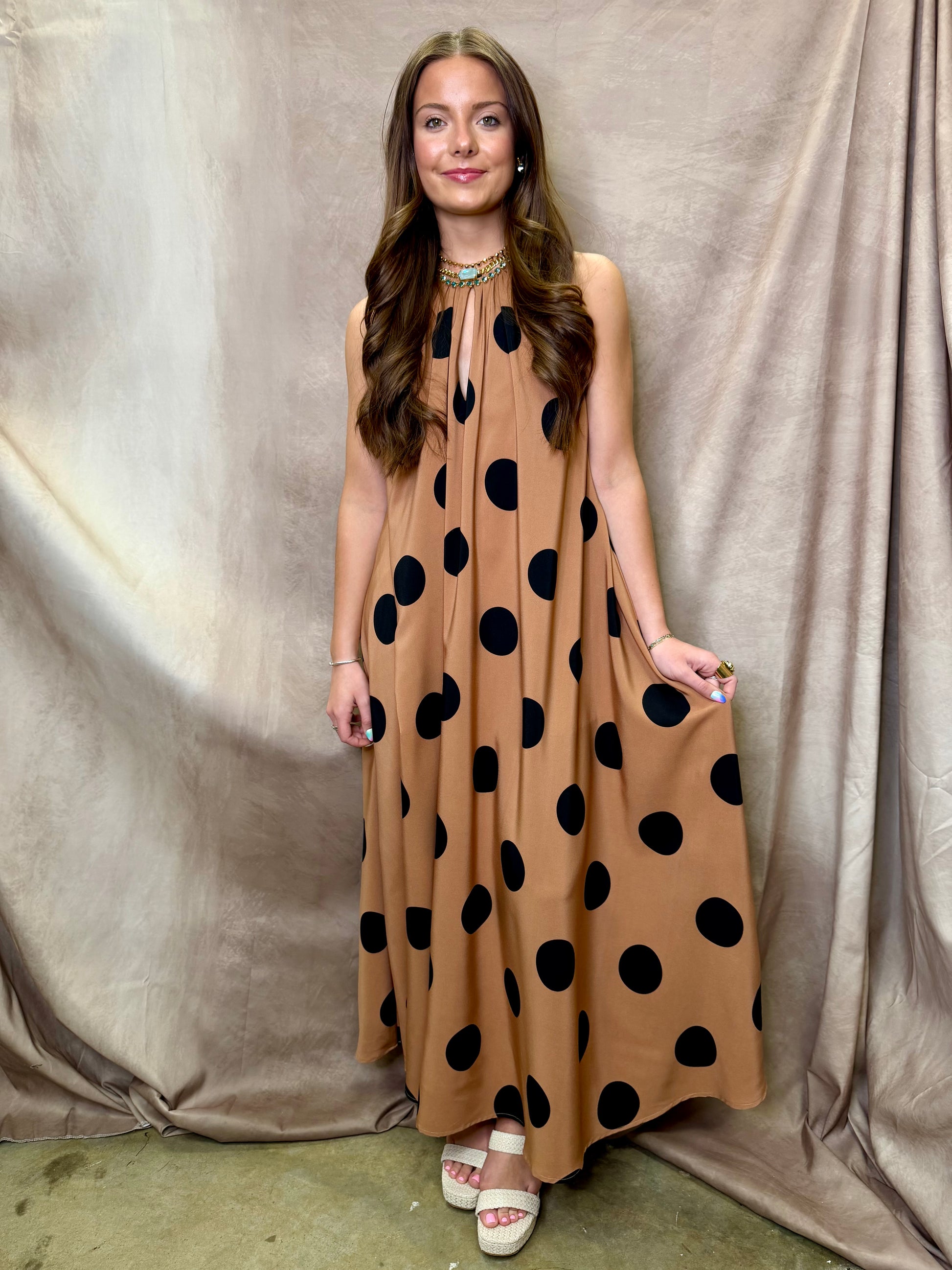 AP Polka Dot Halter Neck Maxi Dress