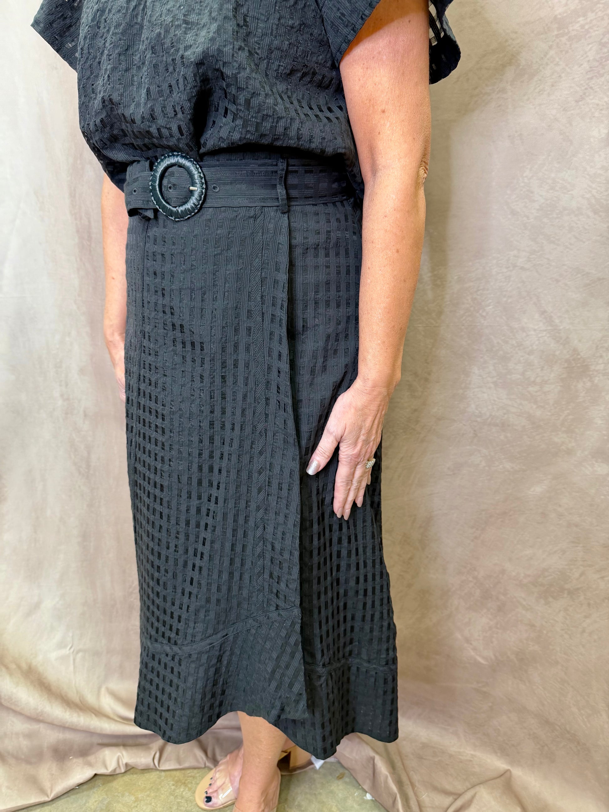CA A-Line Midi Skirt w/ Belt- Black